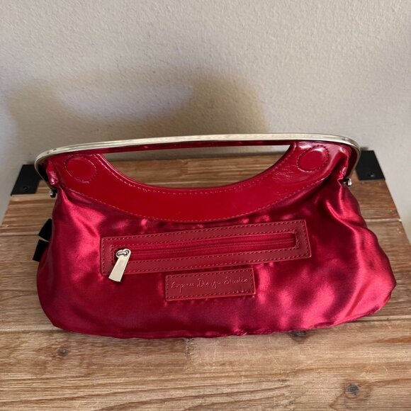Y2K Express Design Studio Cherry Red Faux Leather Silver Frame Closure Clutch - Picture 6 of 13